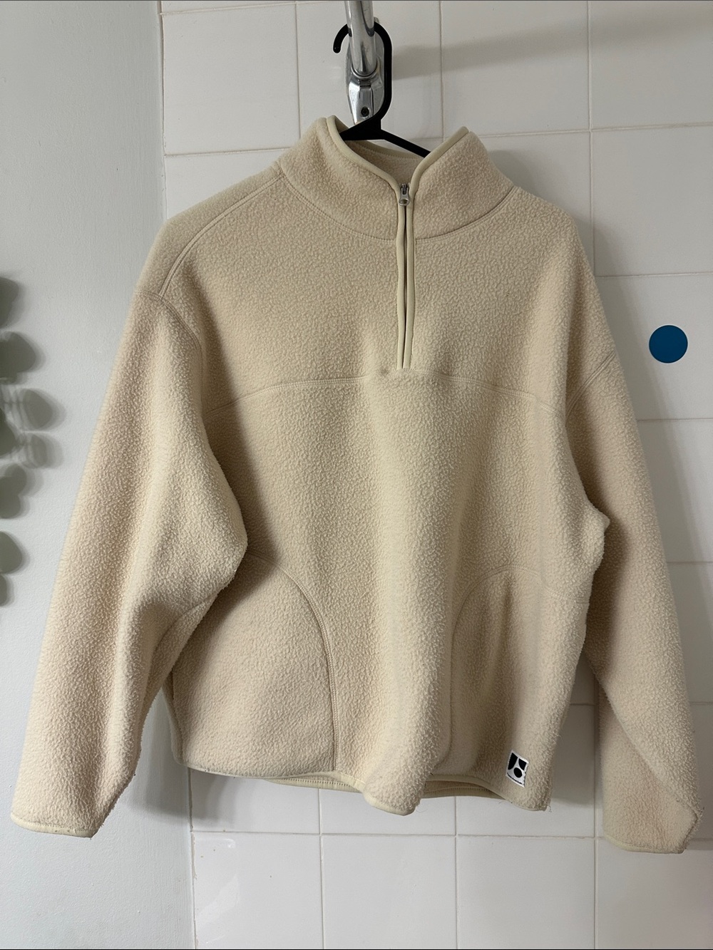 Frank and Oak Cream Half-Zip Fleece Pullover